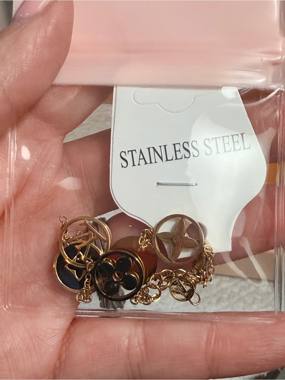 Gold and Black Enamel Monogram Stainless Steel Charm Adjustable Bracelet | NEW - Picture 9 of 10